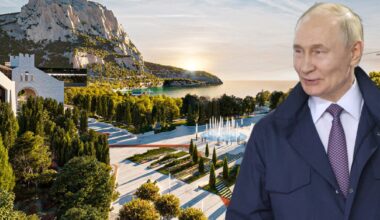 Prezydent Rosji Władimir Putin, 19 września 2025 r. w Permie w Rosji. W tle wizualizacja nowych inwestycji winiarskich ludzi rosyjskiego prezydenta