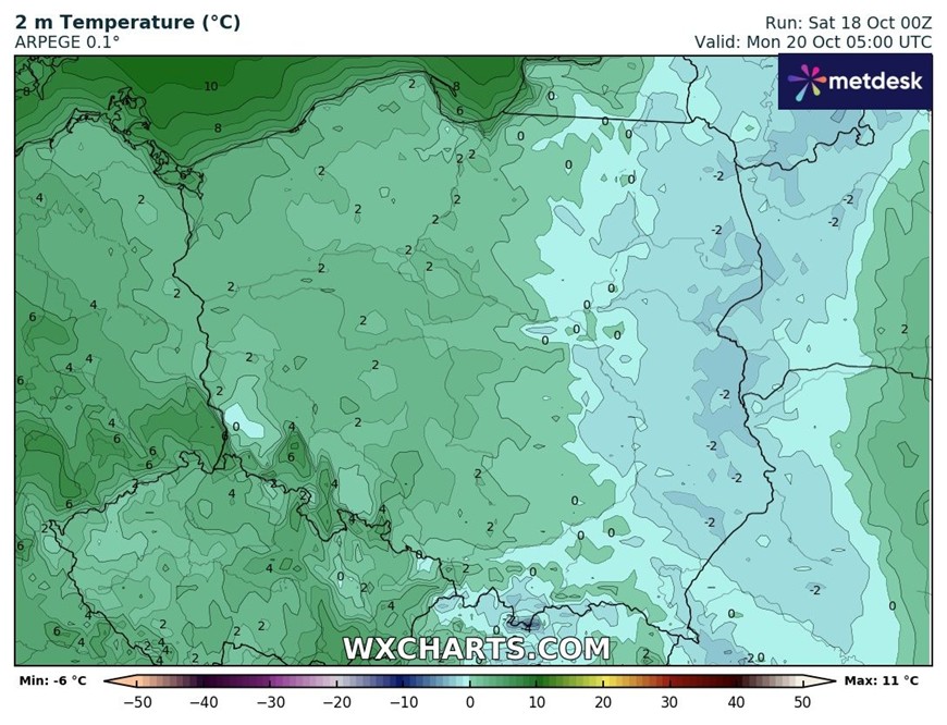 Noc zwłaszcza na wschodzie i południowym wschodzie przyniesie mróz