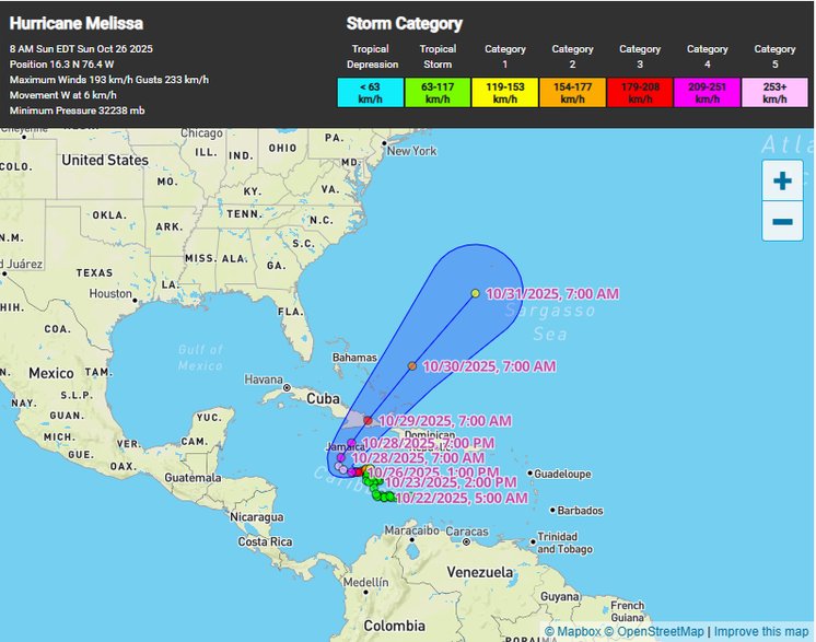 Huragan Melissa ma obecnie czwartą kategorię