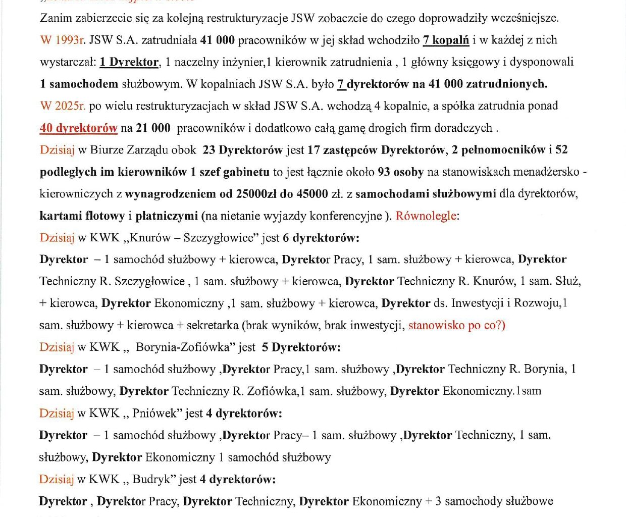 580% więcej dyrektorów, górników o połowę mniej • www.rybnik.com.pl