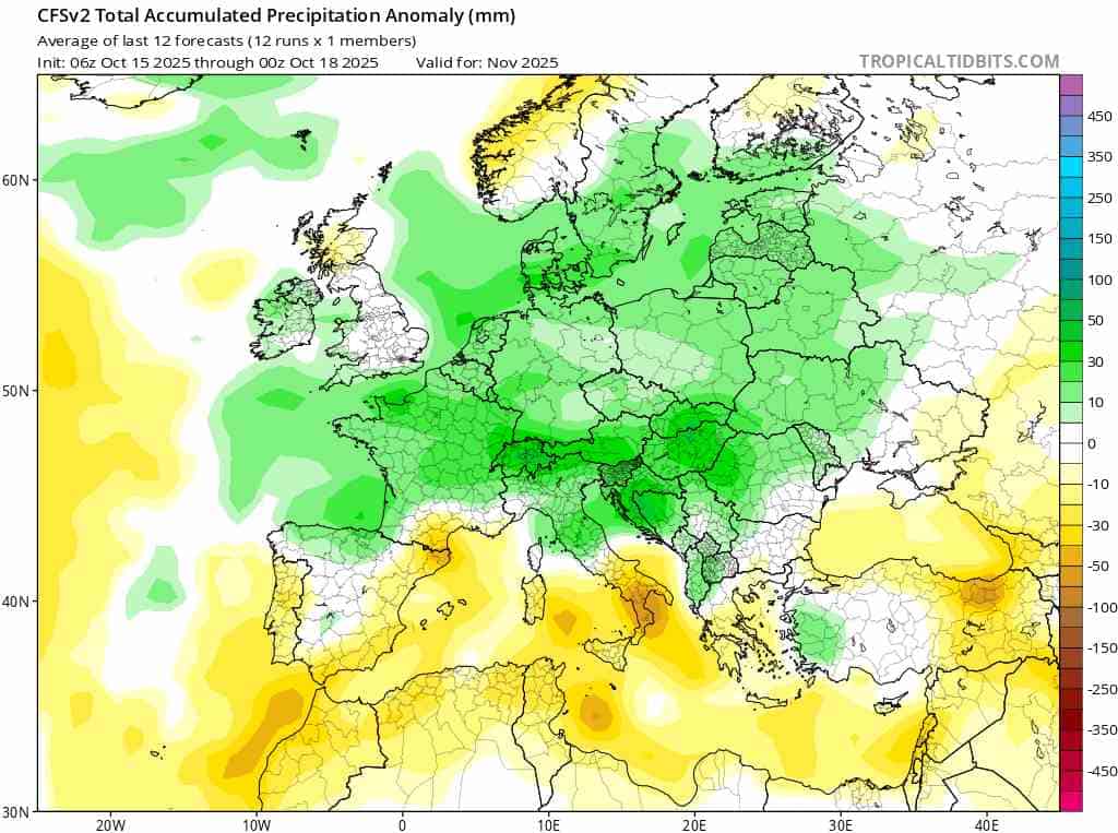 prognoza sezonowa na listopad 2025 r. i anomalia opadów