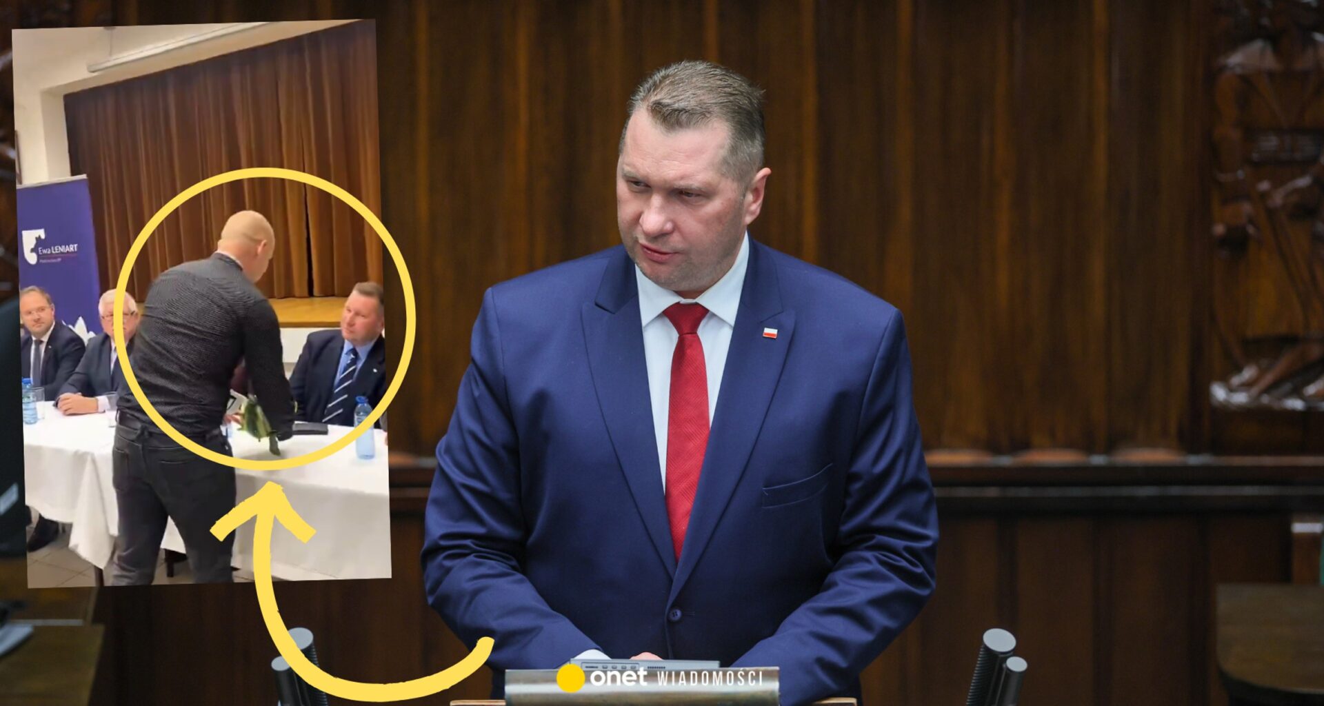 Do Przemysława Czarnka nagle podszedł mężczyzna z kalafiorem. Jest nagranie