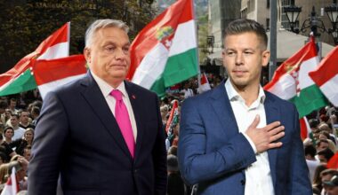 Po lewej premier Węgier Viktor Orban, po prawej lider opozycji Peter Magyar
