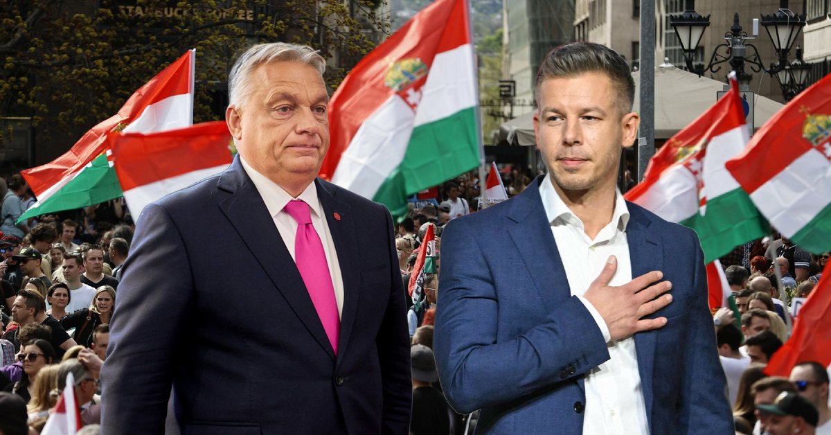 Po lewej premier Węgier Viktor Orban, po prawej lider opozycji Peter Magyar