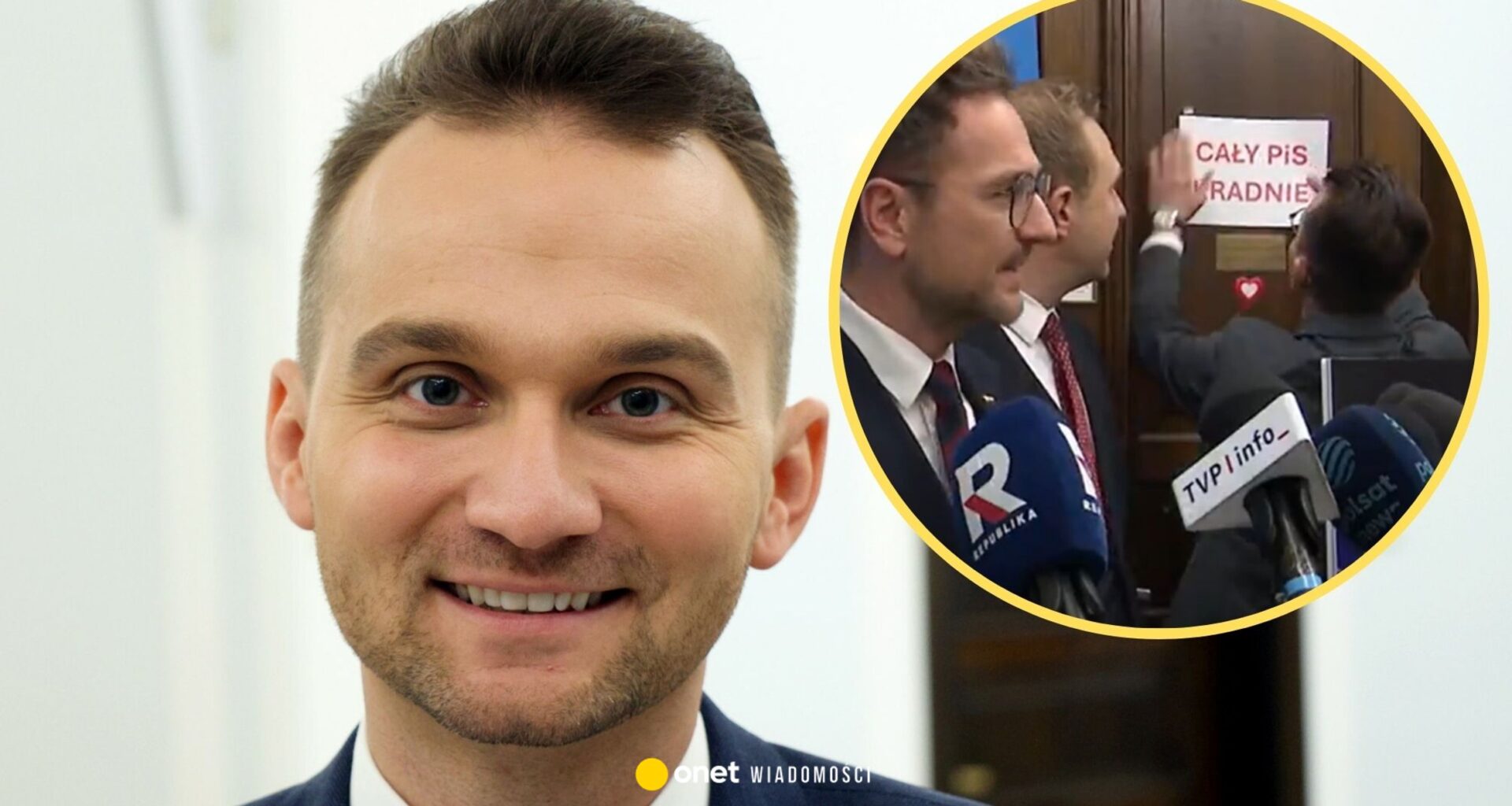 Incydent na konferencji PiS. Poseł KO przyszedł z karteczkami