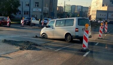 samochód dostawczy utknął w świeżo wylanym betonie. "Chciał przejechać na skróty"?