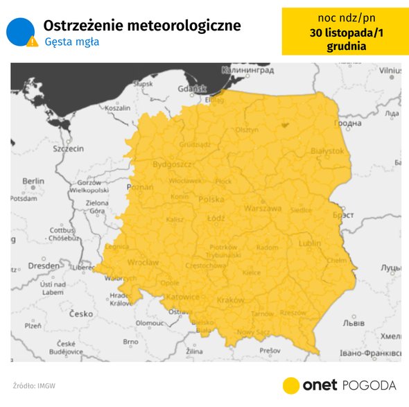 Ostrzeżenia IMGW przed mgłami obowiązują w większości Polski