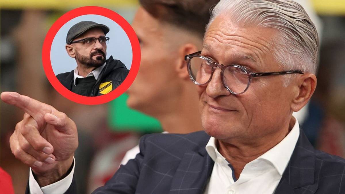 Zbliżenie na twarz starszego mężczyzny w okularach, wskazującego palcem w lewo. W lewym górnym rogu, w czerwonym okręgu, mniejszy obrazek przedstawiający mężczyznę w czapce i okularach.