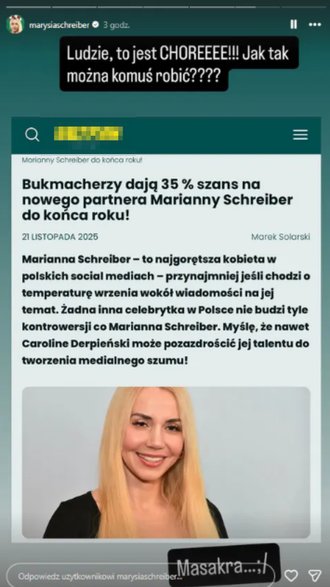 Screen z instagramowego profilu Marianny Schreiber