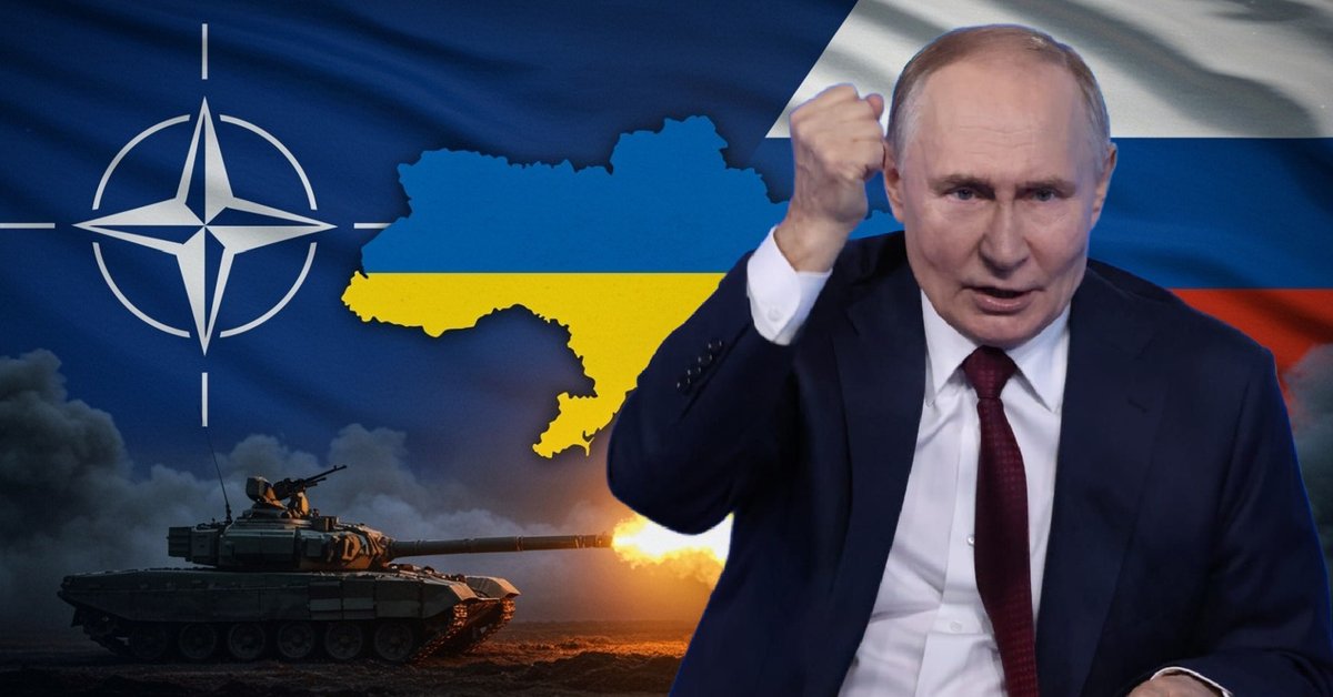 Z prawej prezydent Rosji Władimir Putin w Soczi w Rosji, 2 października 2025 r. W tle grafika z konturami granic Ukrainy (w środku) oraz flagami NATO (z lewej) i Rosji (z prawej)