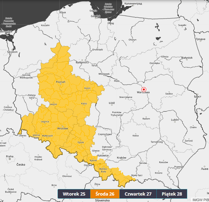 IMGW prognozuje wydanie ostrzeżeń pierwszego stopnia przed roztopami i intensywnymi opadami śniegu w środę