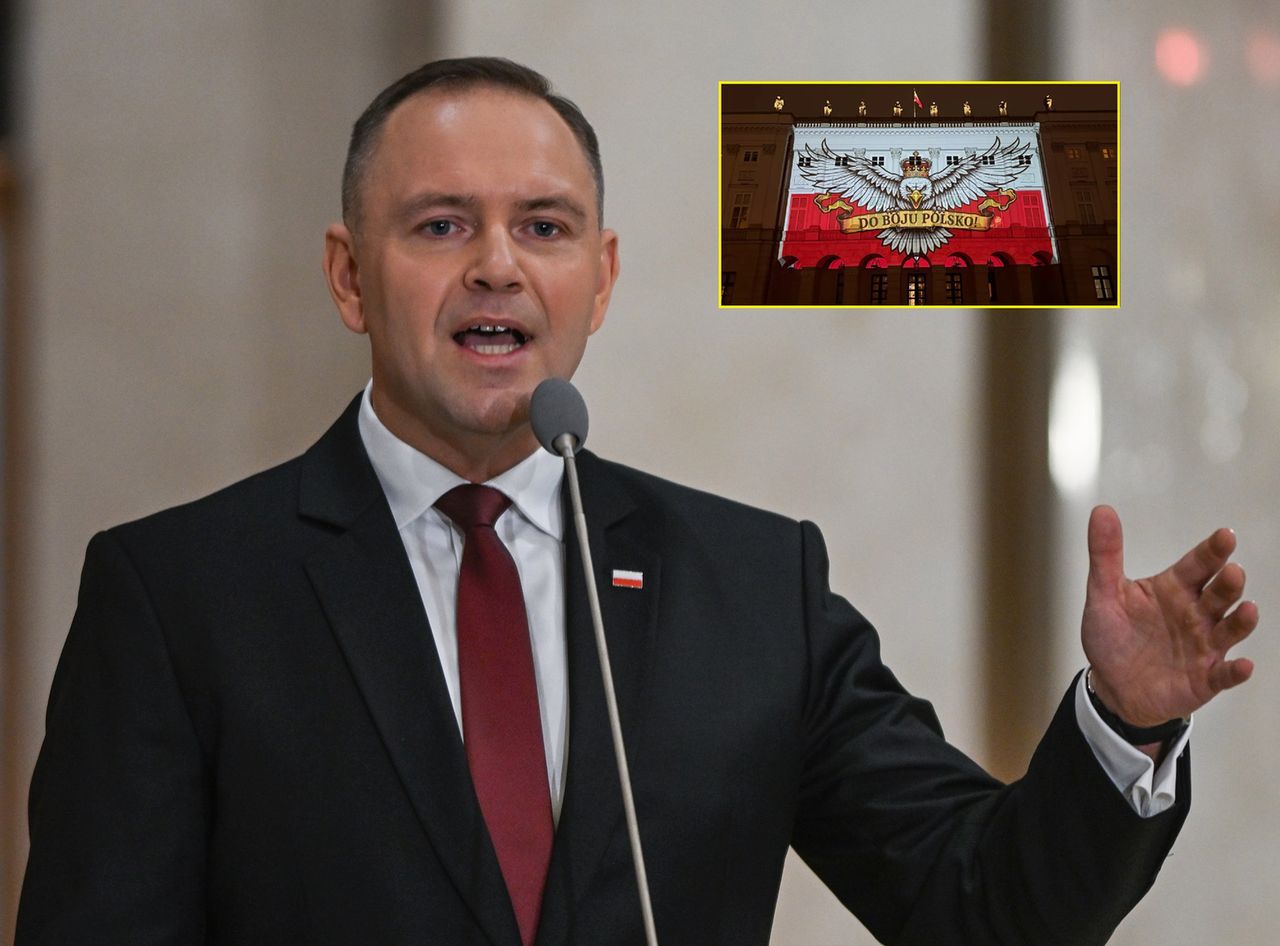 Nawrocki wyjaśnia, dlaczego na Pałacu Prezydenckim wyświetlono obraz