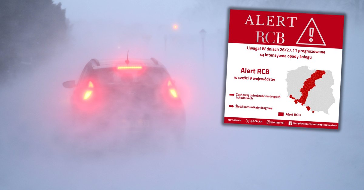 Potężne opady śniegu. RCB wydało ostrzeżenia dla dziewięciu województw - Wiadomości - Onet