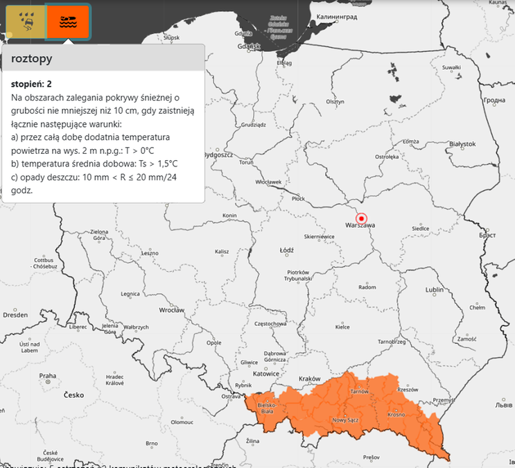 IMGW ostrzega przed roztopami w południowo-wschodniej Polsce