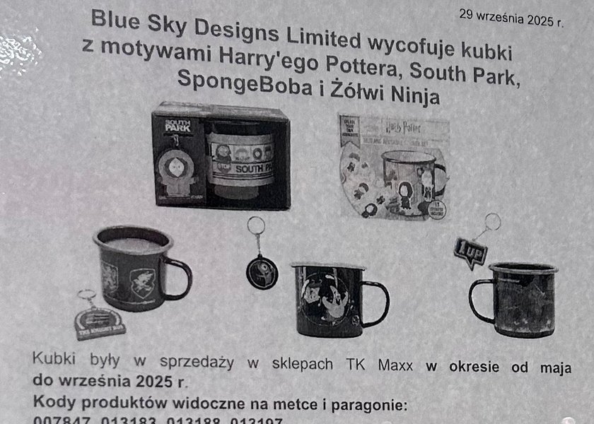 Kubki wycofane z Tk Maxx.