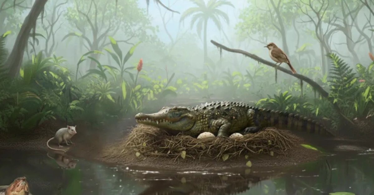 Rekonstrukcja wyglądu krokodyla mekosuchine, stworzona przez sztuczną inteligencję