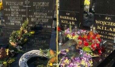 Groby znanych osób w Katowicach. Uwagę zwraca nagrobek Wojciecha Kilara