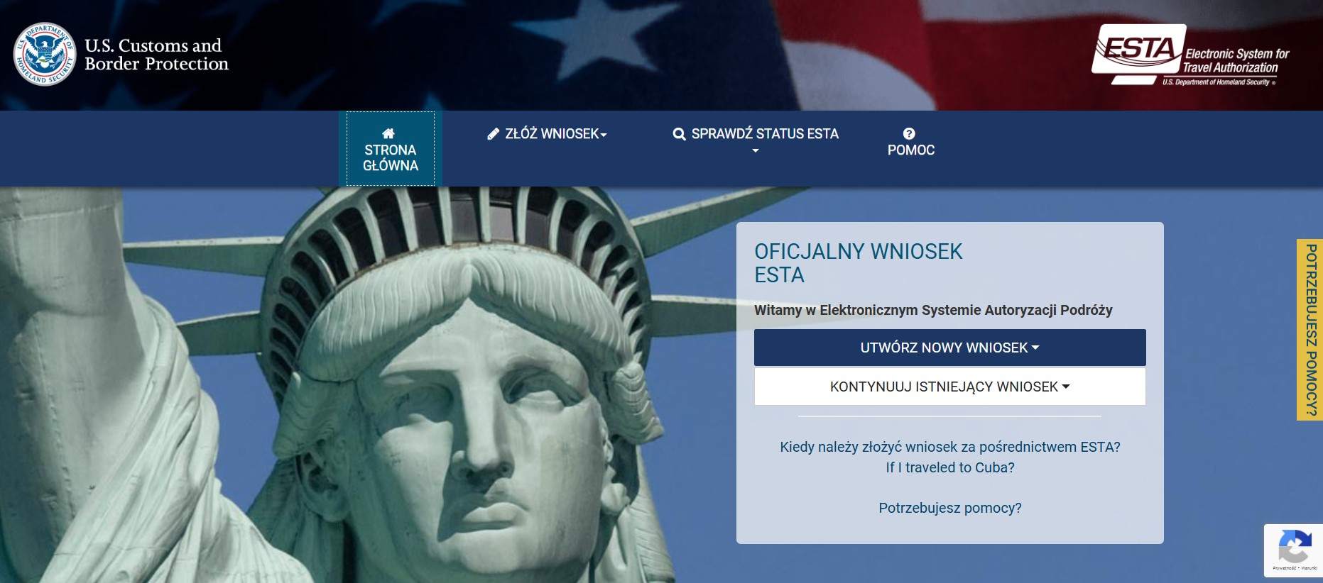 Strona, na której wyrabia się dokument ESTA
