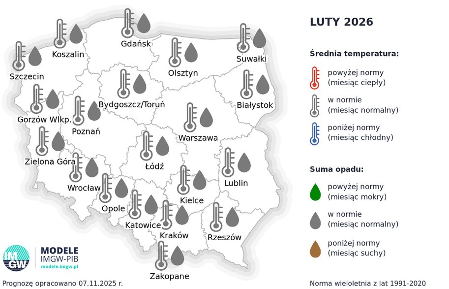 W lutym zarówno opady, jak i temperatura mają się kształtować w okolicach normy