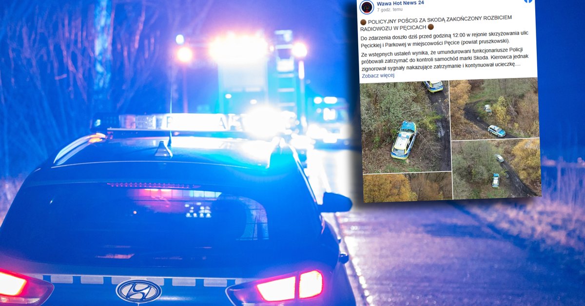 Pościg zakończony rozbiciem radiowozu. Policjanci zatrzymali 34-latka - Onet