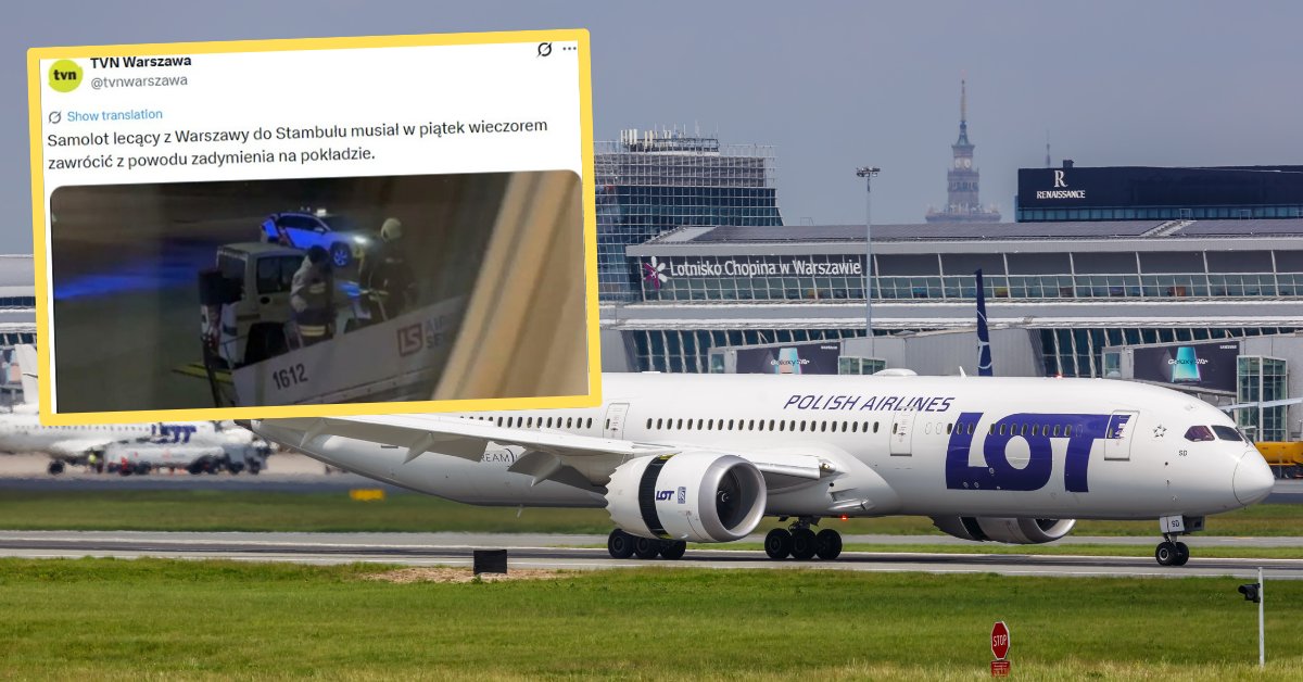 Samolot z Warszawy musiał zawrócić na Okęcie. Załoga sama ugasiła ogień