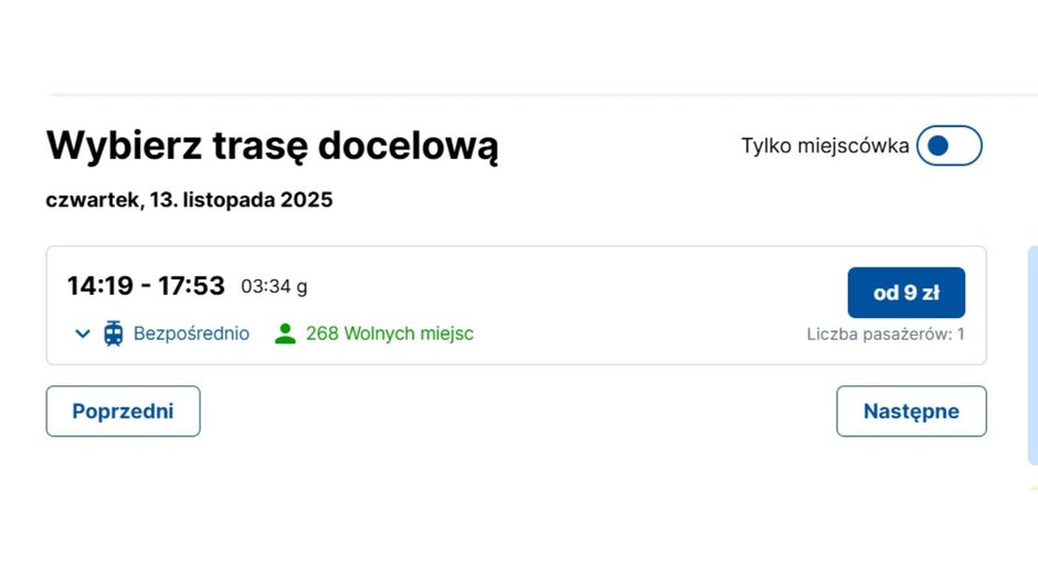 Przejazd we czwartek 13 listopada 2025 r. był tańszy. Screen z dn. 25.10.2025 r.