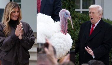 Przerażony Donald Trump i uradowana Melania ułaskawili indyka (ZDJĘCIA)