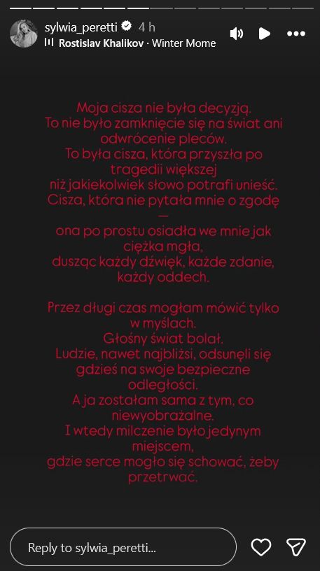 Sylwia Peretti o ciszy na Instagramie