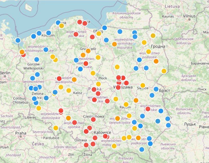 Zainteresowanie szkoleniami obronnym. Na czerwono zaznaczono