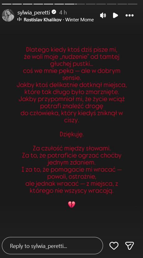 Sylwia Peretti o ciszy na Instagramie