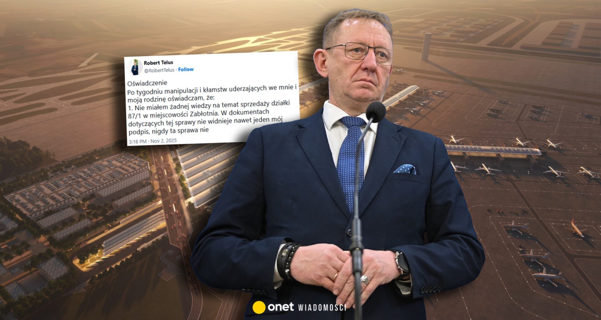 Afera wokół działki pod CPK. Robert Telus odpiera zarzuty. Uderzył w rząd