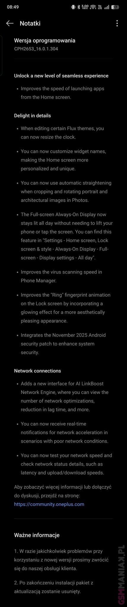 OnePlus 13 aktualizacja listopad 2025
