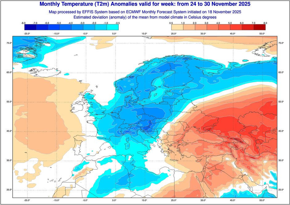W całej Polsce temperatura pod koniec listopada będzie dużo niższa względem normy