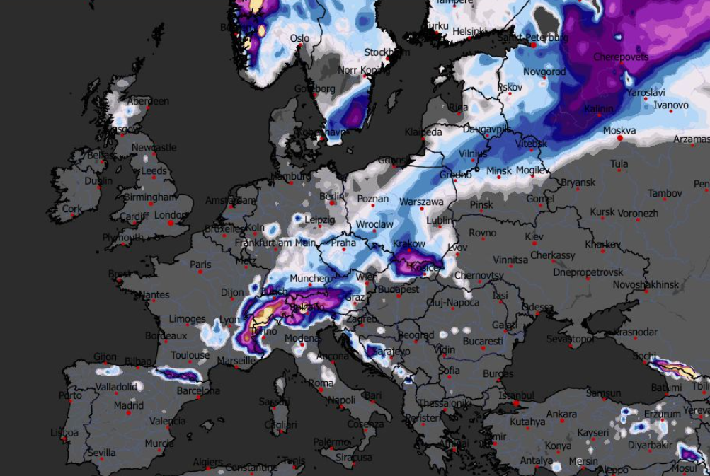 Prognozwane opady śniegu w środę 26.11