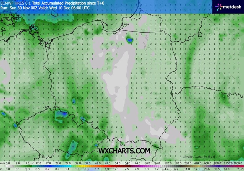Pierwsza dekada grudnia zapowiada się wyjątkowo sucho. Miejscami w ogóle nie pojawi się deszcz