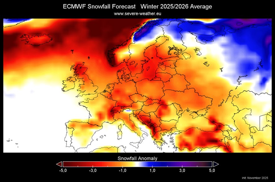 W części Europy to może być dość śnieżna zima