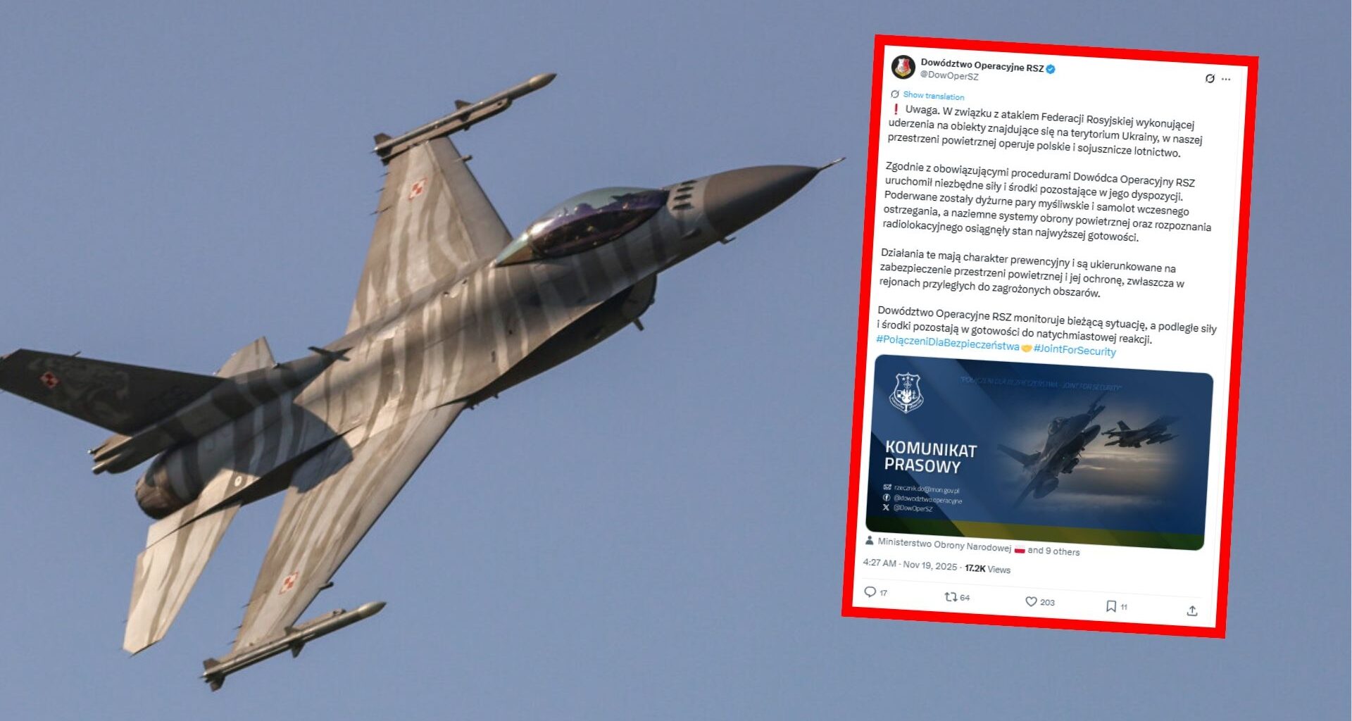 "Uwaga!". Polska poderwała myśliwce, dwa lotniska zamknięte. Jest pilny komunikat DORSZ