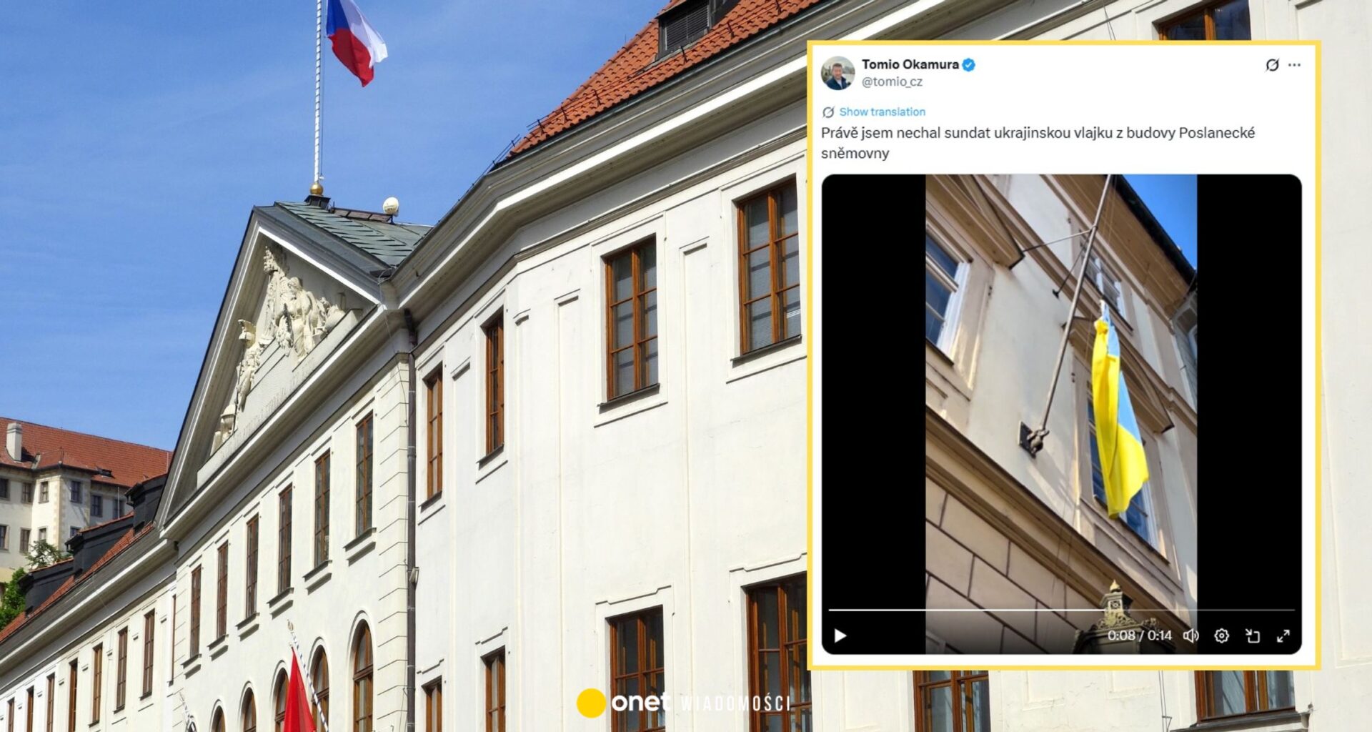 Tomio Okamura usuwa flagę Ukrainy z parlamentu. Czeska opozycja reaguje