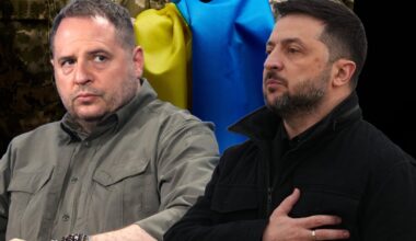 Po lewej szef administracji prezydenta Ukrainy Andrij Jermak, po prawej prezydent Ukrainy Wołodymyr Zełenski