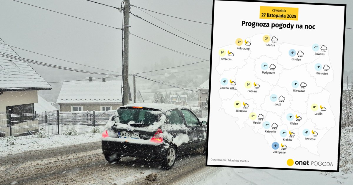 Noc w większości kraju nadal zapowiada się pochmurno i śnieżnie