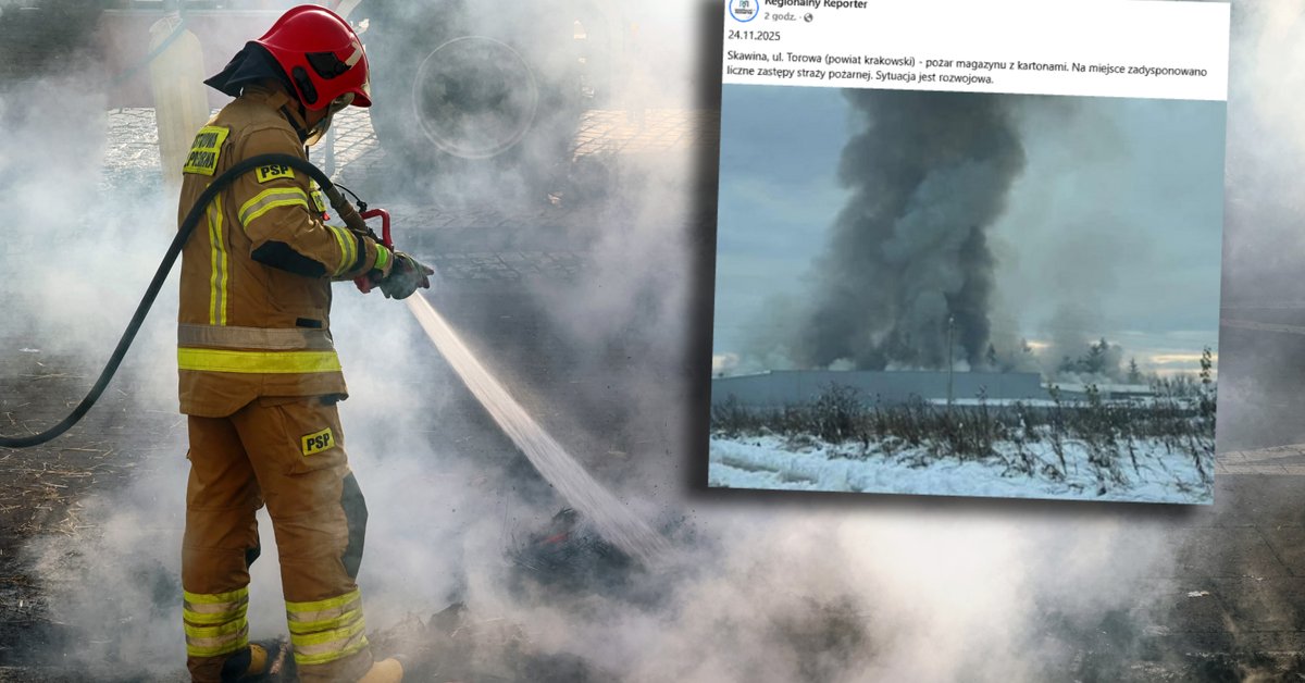 W Skawinie płonie magazyn. Z pożarem walczy kilkudziesięciu strażaków - Onet