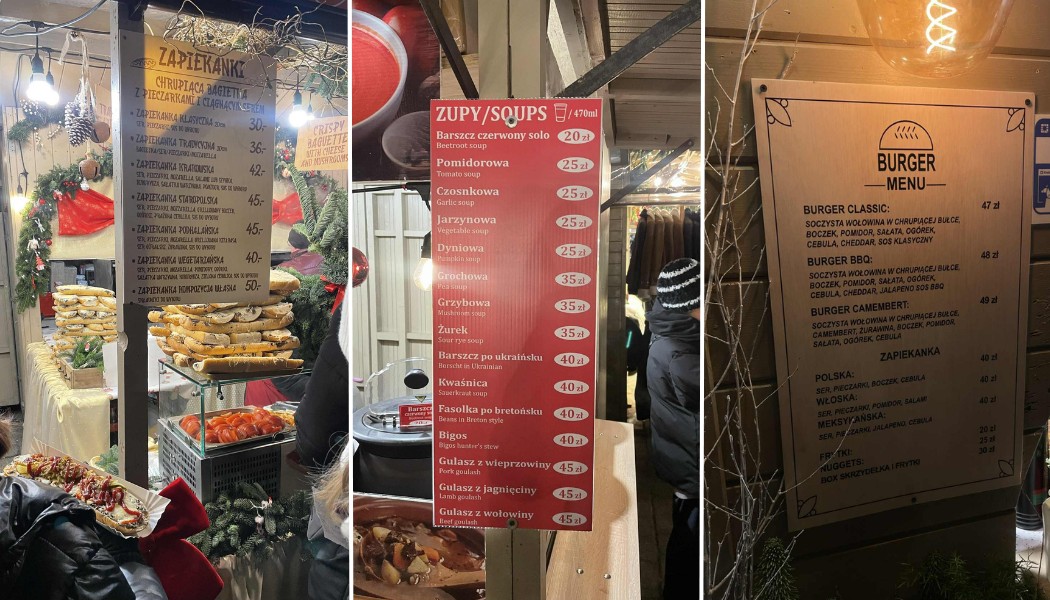 Cenniki przy stoiskach gastronomicznych