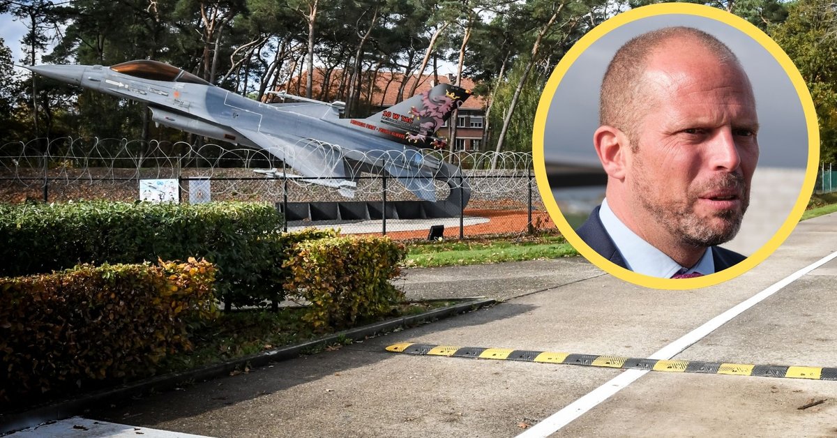 Droga w bazie lotniczej belgijskich sił powietrznych Kleine-Brogel w Peer, 2 listopada 2025 r. Na mniejszym zdjęciu minister obrony Belgii Theo Francken w Brukseli, 13 października 2025 r.