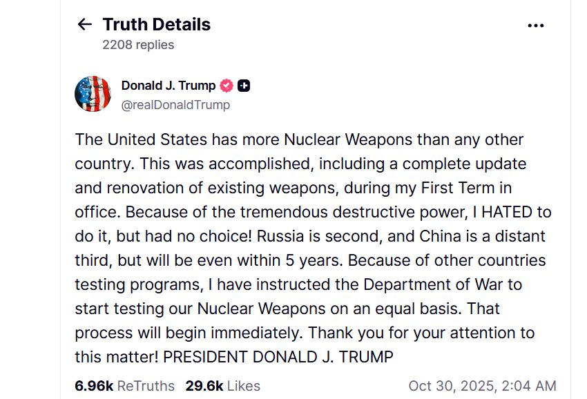 Deklaracja Donalda Trumpa dotycząca broni jądrowej