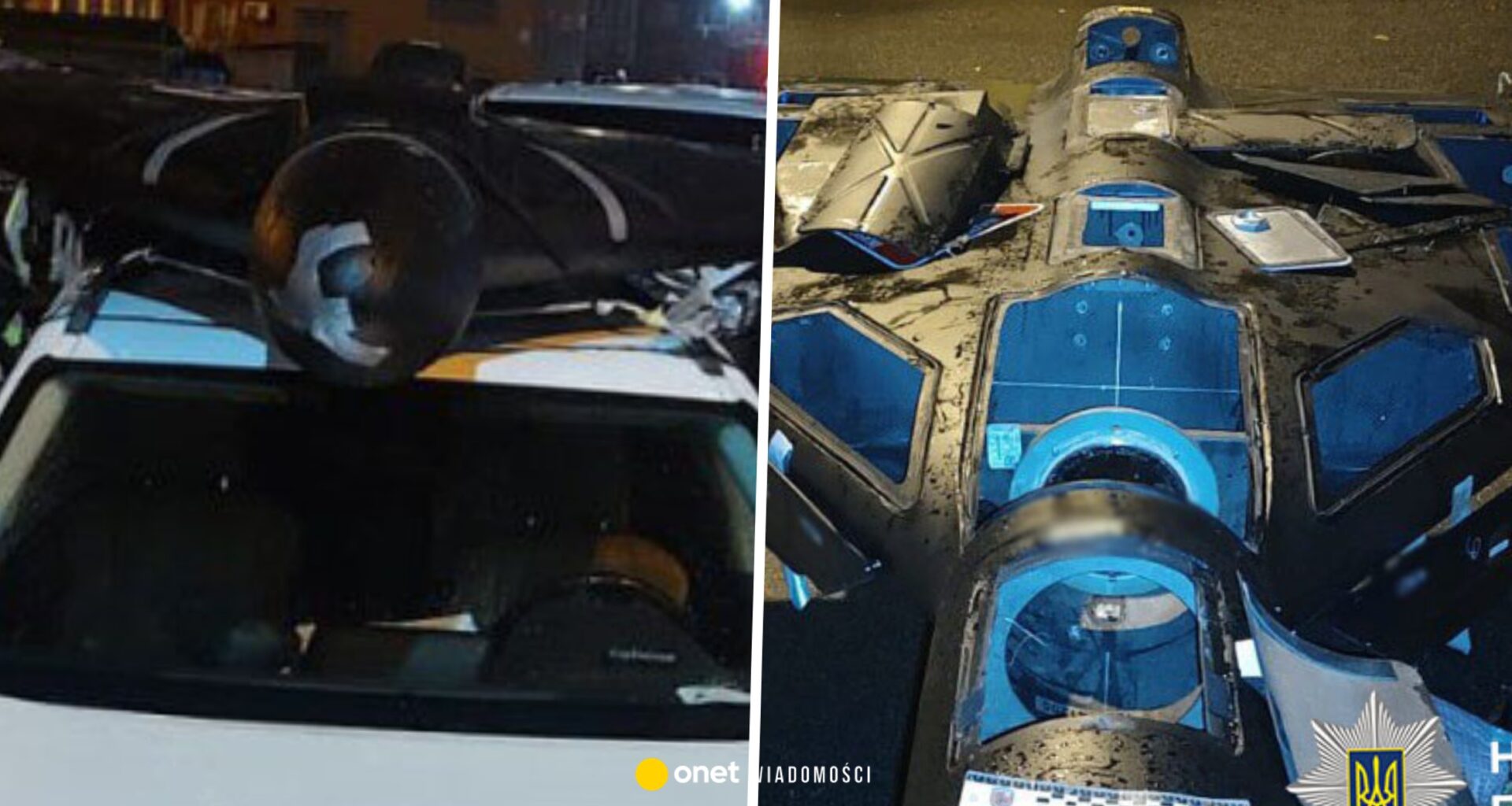 Rosyjski dron na dachu auta w Kijowie. Policja interweniowała