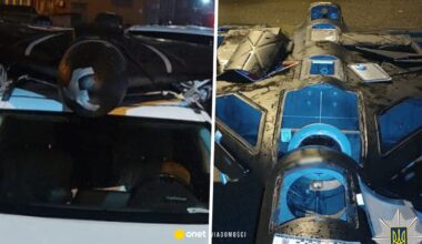 Rosyjski dron na dachu auta w Kijowie. Policja interweniowała