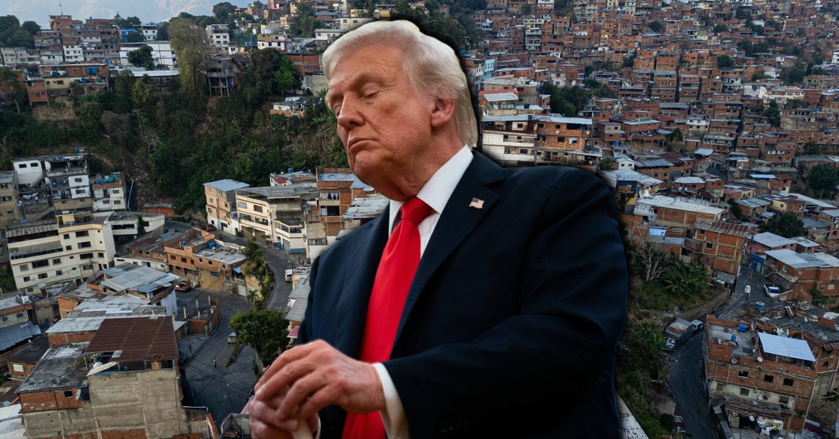 Donald Trump; w tle Caracas
