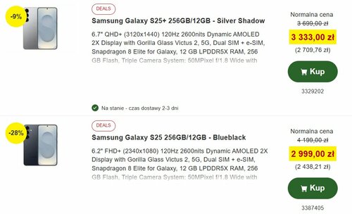 Samsung Galaxy S25 i Samsung Galaxy S25+ w promocji sklepu Proshop