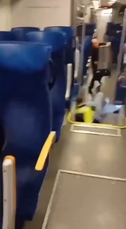 Kadry z filmu pokazującego atak nożem w pociągu