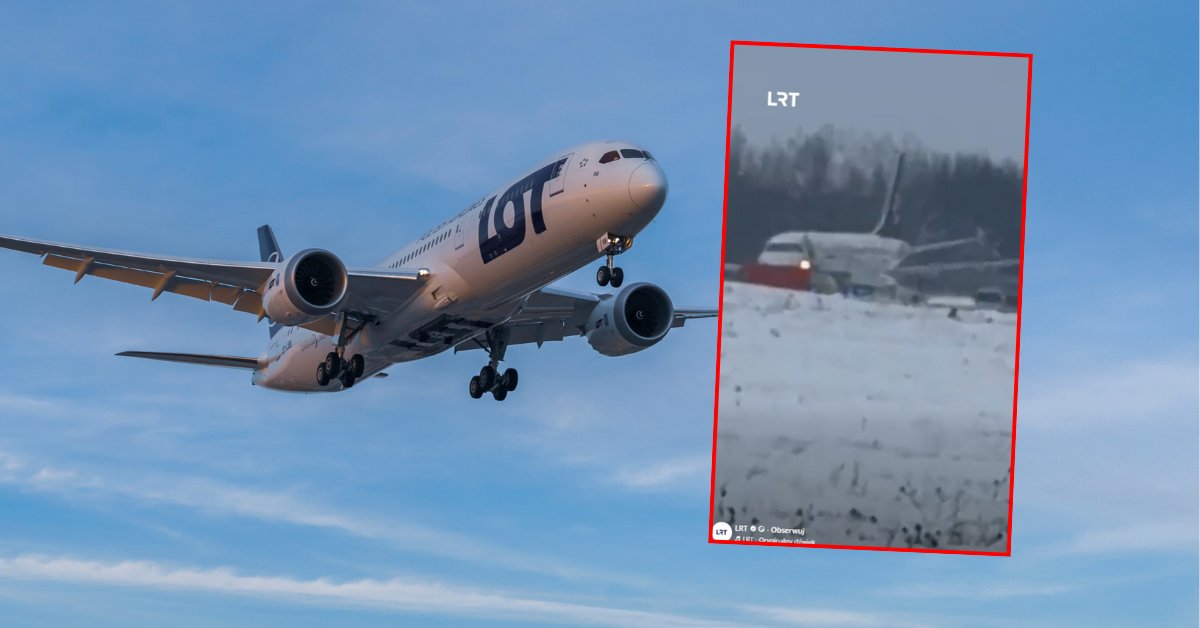 Samolot LOT-u wypadł z pasa startowego na lotnisku w Wilnie. Jest nagranie - Onet